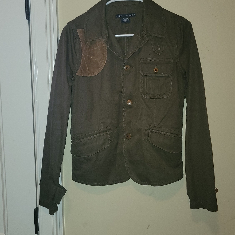 NWOT Ralph Lauren Olive Green Brown Genuine Suede Patch Cotton Blazer Jacket